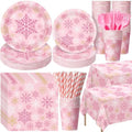 Funnymoom 452 Pcs Pink Gold Winter Snowflake Party Supply 50, Plate Cup Set by Funnymoom