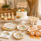 Little Pumpkin Baby Shower Decorations for Boy or Girl,295pcs Fall Baby Shower Plates and Napkins Cups Backdrop Tablecloth Topper Balloon for A Little Pumpkin Is On The Way Baby Shower Decorations - Image 4