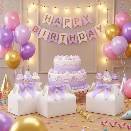 60 Pcs Bow Treat Boxes White Treat Gift Boxes with Satin Ribbon, Coquette Bow Themed Candy Box for Party Favor Snacks Cookie Wedding Birthday Bridal Baby Shower 6.4 x 3.6 x 3.2 Inches(Purple) - Image 5