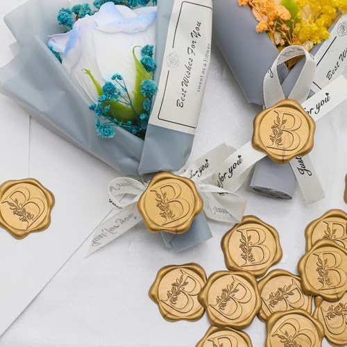 SWANGSA 200 Pack Letter B Wax Seal Stickers, Antique Gold Botanical Leaves Initial Alphabet Self-Adhesive Wax Stickers for Wedding Party Invitation Envelope - Image 4
