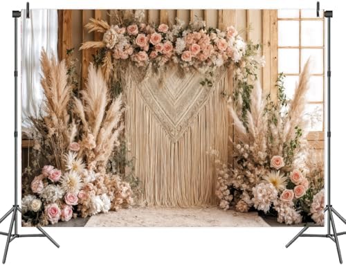 20x10ft Bohemian Pampas Grass Flower Backdrop Retro Boho Flowers Window Photography Background Bridal Shower Anniversary Birthday Baby Shower Decoration - Image 5