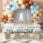4 Set Baby Shower Centerpieces for Tables, 6 Inch Wooden Baby Letter Blocks with 12 Blue Artificial Peony Flowers, Cube Planter Boxes Gender Reveal Party Table Decor Home Decoration - Image 6
