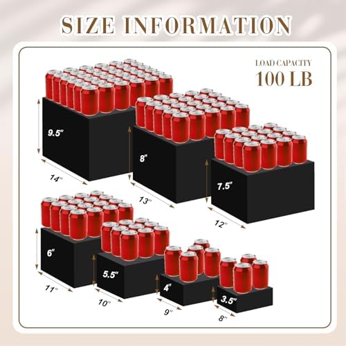 Leinuosen 7 Pcs Extra Large Acrylic Buffet Risers, 8-14" Square, Black - Image 2
