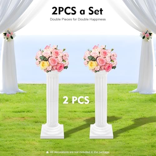 2PCS 34.65in White Roman Columns for Wedding Ceremony Party - Image 2