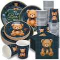 Suclain 150 Pcs Green Blue Tartan Plaid Disposable Plates and Napkins by Suclain