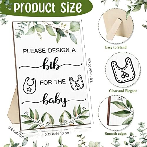 Qunclay 37 Pcs Baby Shower Design Bibs Game with DIY Bib Marker, Leaf - Image 2