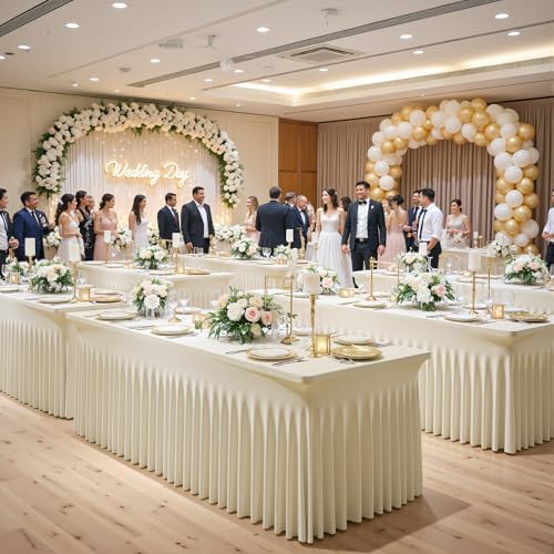 2 Pack Beige Table Cloth for 6 Foot Rectangle Tables Spandex Fitted Tablecloth 6ft Stretch Table Covers Skirt Beige Banquet Tablecloths Wrinkle Free Tablecloth for Party Wedding Birthday Event - Image 5