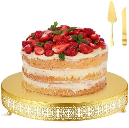 Wenqik Gold Metal Cake Stand 16 Inch with Cutting & Spatula by Wenqik