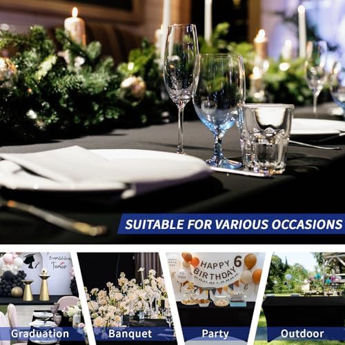 Fixwal 3 Pack 8FT Black Tablecloth Rectangle Spandex Fitted Table Cover - Image 7