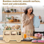 fun-plus Baby Shower Crate Closet, Bus Shape Baby Shower Basket with Handle Baby Storage Crate, Wooden Crate for Pregnancy New Parent (Bamboo made) - Image 4