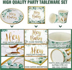 Skylety 200 PCS Sage Green Baby Shower Decorations Eucalyptus Disposable Plates and Cups and Napkins Sets Serves 50 Green Gold Plant Theme Plates for Baby Shower Gender Reveal Neutral Party Supplies - Image 3