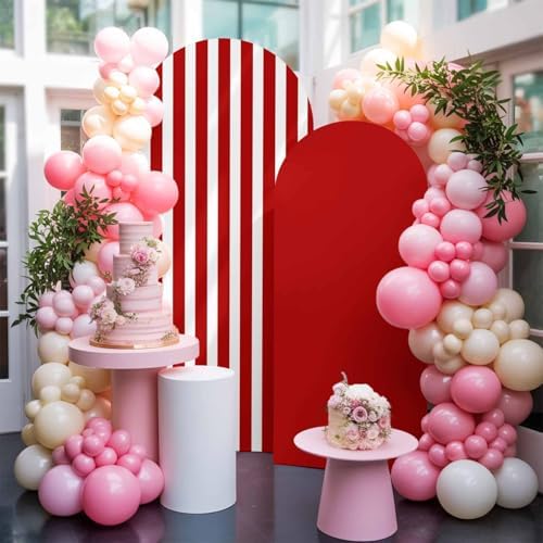 Red and White Arch Backdrop Cover 7.2 FT, Farmhouse Red White Stripes Geometric Wedding Arch Cover Stretchy Backdrop Stands Covers for Birthday Party Ceremony Banquet Decor - Image 5