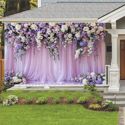 15x10ft Purple Lavender Floral Bridal Backdrop Wedding Flower Photography Backdrop for Girl Portrait Baby Shower Birthday Party Decor Banner Mother's Day Party Wall Backdrop Studio Photo Backgrounds - Image 4