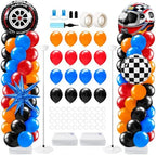 Kasyat 2 Sets Hot Car Balloon Column Stand Kit with Star Race Tire Wheels Helmets Checked Foil Balloons Race Car Arch Garland Kit for Floor for Racing Themed Birthday Party Decorations by Kasyat