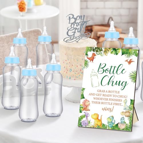Trelaco 12 Pcs Dinosaur Theme Baby Shower Games Bottle Chug Wooden Sign Set - Image 4