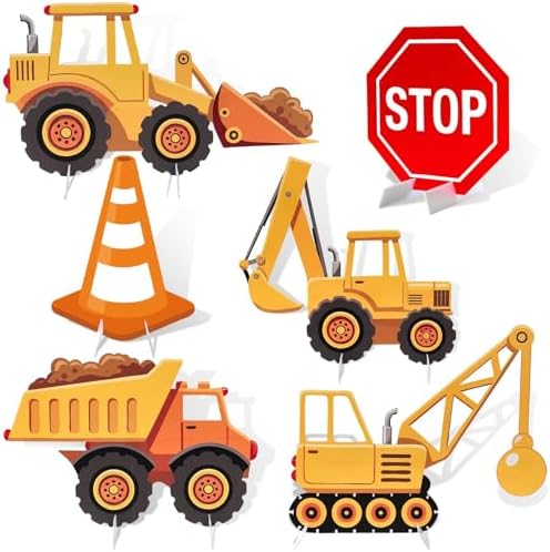 6 Pcs Large Construction Party Decorations, Truck Themed Cardboard Cutouts Standup, Excavator Traffic Cone Stop Yard Sign for Construction Birthday Baby Shower Indoor Outdoor Photo Prop - Image 2