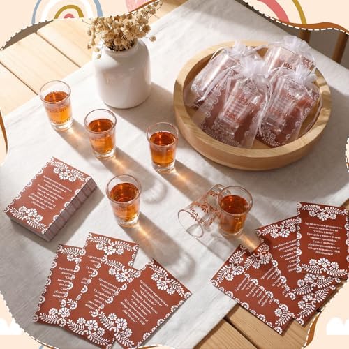 SiliFine 50 Sets Cielito Lindo Baby Shower Favors Shot Glasses for Guests Bulk 1.5oz Recuerdos Para Boda Wedding Shot Glass Thank You Card Bag for Guest Talavera Bridal Baby Shower(Terracotta) - Image 2