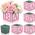 4 Set Pink Wooden Baby Boxes with Letters for Baby Shower Centerpieces by Ferrochef