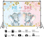 12x8ft Elephant Gender Reveal Backdrop He or She What Will Baby Be Photography Background Boy or Girl Gender Reveal Party Banner Decorations Supplies Photo Booth Props - Image 2