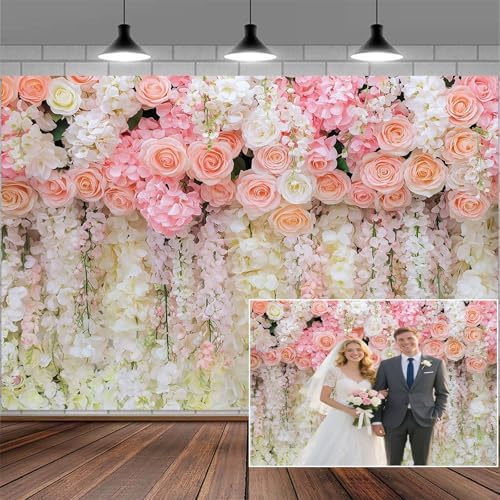 10x10ft Pink Rose Flower Wedding Photography Backdrop Spring Floral Photography Backdrop Valentine's Day Mother's Day Girl Birthday Baby Shower Wedding Bridal Party Banner Photo Booth Props Background by Mtsxfy