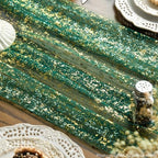 Artoid Mode 6PCS Green Gold Gauze Table Runner 120 Inch 10FT, Glitter Metallic Foil Sheer Dining Wedding Anniversary Holiday Table Decor for Home Party - Image 6