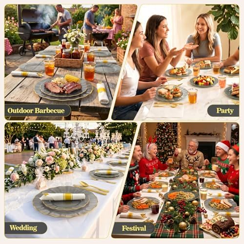 Glowserve 350 PCS Scalloped Plastic Plates Dinnerware Set for 50 guests - Image 3