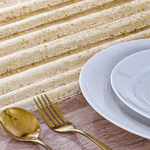 12PC Gold Gauze Table Runner 120 Inch 10FT Dining Wedding Baby Shower Holiday Birthday Sparkly Sheer Tulle Table Décor - Image 2