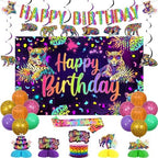 Rainbow Leopard Birthday Party Decorations Cheetah Happy Birthday Backdrop Banner Cake Topper Neon Leopard Table Decor Hanging Swirls Neon Print Sash Jungle Animal Wild Party for Women by Wonmelody