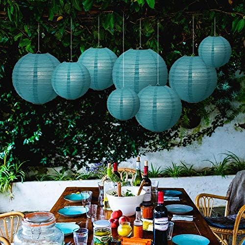 Quasimoon PaperLanternStore.com Ultimate 20-Piece Tahiti Teal Paper Lantern Party Pack - Assorted Sizes of 6, 8, 10, 12 Inch (5 Round Lanterns Each) for Weddings, Birthday, Events and Decor - Image 4
