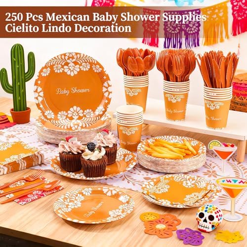 Mimorou 250 Pcs Mexican Baby Shower Supplies Cielito Lindo Decoration Platos De Barro Mexicanos Clay Plates Terracotta Pottery Paper Cups Napkins Forks for Mexican Birthday Wedding Party Decorations - Image 5
