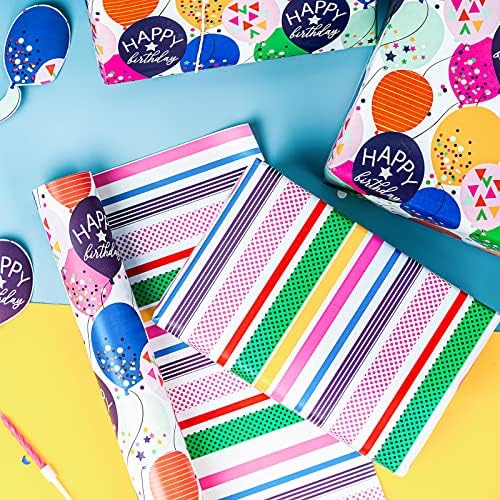 WRAPAHOLIC 30 Inch Jumbo Reversible Birthday Wrapping Paper - 30 Inch x 100 Feet Jumbo Roll - Colorful Balloon with Confetti Design for Birthday, Baby Shower - Image 4