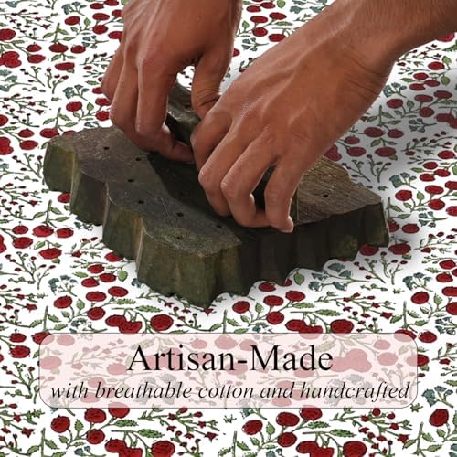 Ridhi Garnet Red Hand Block Print Cotton Rectangle Tablecloth 120 x 80 Inch - Image 4