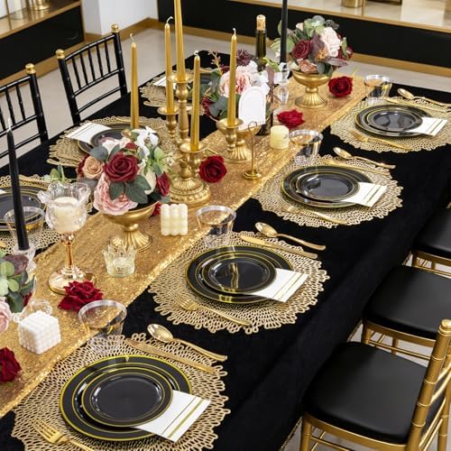 GATHER 350PCS Black Plastic Plates with Gold Rim for Wedding Party - Image 3