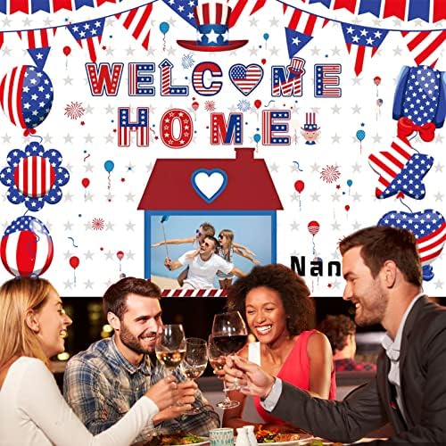 Custom Welcome Home Decorations Kit Military Welcome Home Banner Red White and Blue Balloons Patriotic Paper Fans Star Streamers Tablecloth for Patriotic Memorial Day Deployment Returning Party Decor(6x9ft) - Image 6
