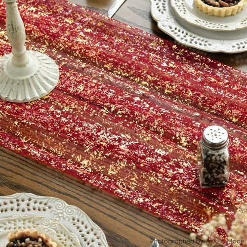 Artoid Mode Red Gold Gauze Table Runner 120 Inch 10Pcs, Glitter Metallic Foil Sheer Dining Wedding Anniversary Holiday Table Decor for Home Party - Image 6