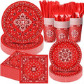 Funnymoom 400 Pcs Western Cowboy Party Supplies for 50 Guests Red Bandana Western Paper Plates and Napkins Knives Spoon Fork Cup Disposable Paisley Farm Dinner Party Set for Baby Shower Birthday by Funnymoom