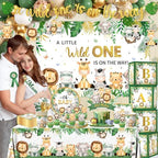 Safari Baby Shower Decorations,262pcs Wild Birthday Decorations Jungle Baby Shower Decorations Plates and Napkin Cups Backdrop Banner Tablecloth Balloons Garland Boxes,Serves 20 - Image 2