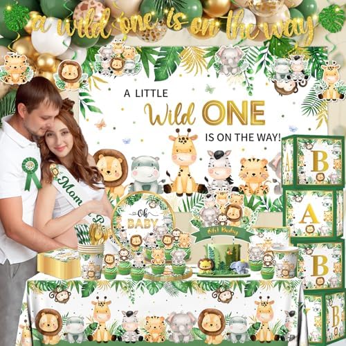 Safari Baby Shower Decorations,262pcs Wild Birthday Decorations Jungle Baby Shower Decorations Plates and Napkin Cups Backdrop Banner Tablecloth Balloons Garland Boxes,Serves 20 - Image 2