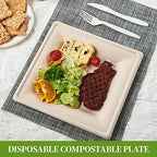 ECOLipak 100 Piecs Compostable Square Paper Plates, 10 inch, Nature - Image 5