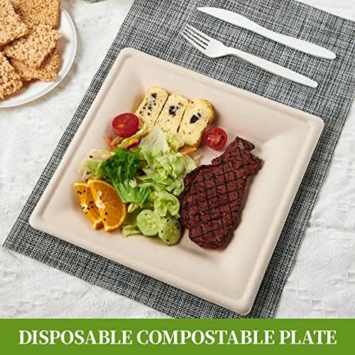 ECOLipak 100 Piecs Compostable Square Paper Plates, 10 inch, Nature - Image 5