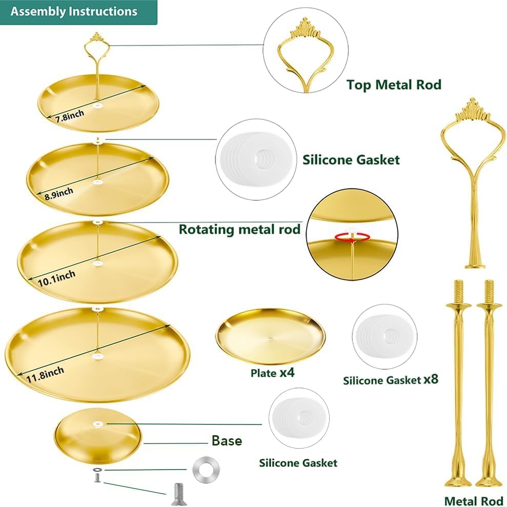 4 Tier Stainless Steel Cupcake Stand, Gold Metal Serving Tray Cake Holder Cake Display Stand for Holiday Dessert Table Decorations Birthday Party Wedding - Image 2
