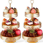 Dandat 2 Pcs Cupcake 3 Tiered Metal Dessert Stand Round Cupcake Tower Cake Holder Stand Tiered Serving Tray for Wedding Baby Shower Birthday Tea Party Table Decor(Gold) by Dandat