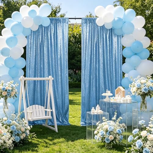 Baby Blue Glitter Sequin Backdrop Curtains 6ftx8ft Photo Drapes - Image 7