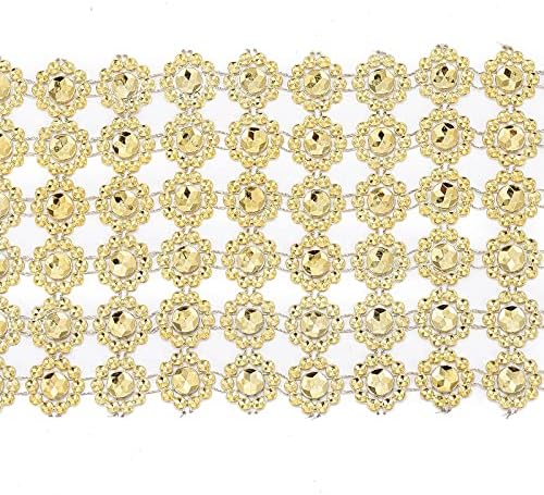 Craftdady 10 Yards Flower Rhinestone Mesh Wrap 6 Rows Golden Crystal Faux Diamond Bling Mesh Ribbon for Wedding Cakes Birthday Baby Shower Decorations DIY Crafts by Craftdady