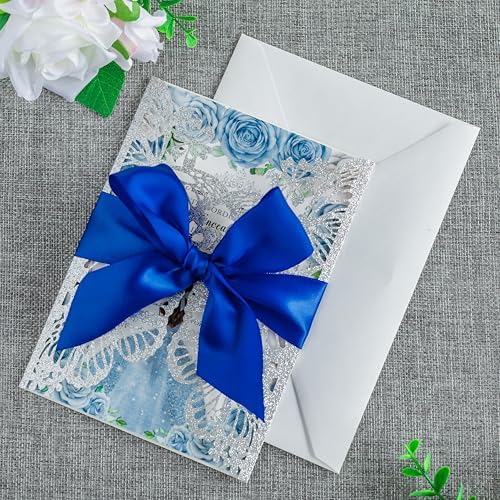 20 PCS 5.12x7.2 Butterfly Personalized Quinceanera Invitation, Customized XV Anos Laser Cut Invitation Cards with Envelopes (Silver Glitter Personalized) - Image 5