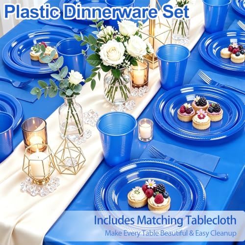 Blue Plastic Party Plates 50 Guests Disposable Dark Blue Plates&Napkins Set - Image 2