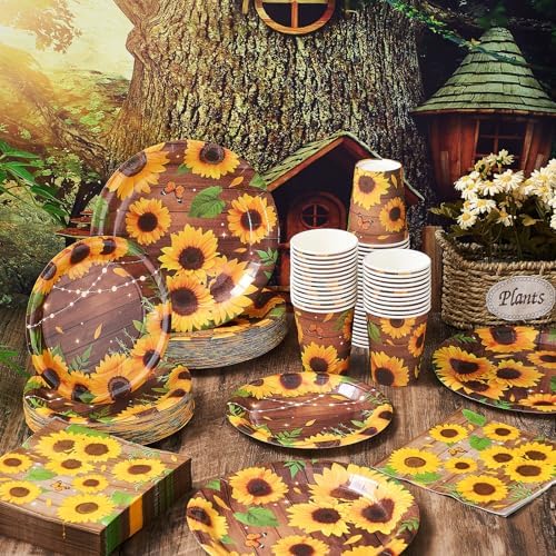 Ziliny Sunflower Party Decorations, Paper Plates Napkins Cups Serve 50 - Image 3