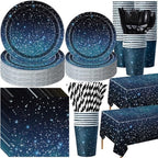 Funnymoom 452 Pcs Galaxy Party Decorations for 50, Starry Night Theme Paper Plates Napkins Cups Tablecloth Cutlery Straws for Outer Space Theme Birthday Bridal Baby Shower Party Decorations Supplies by Funnymoom