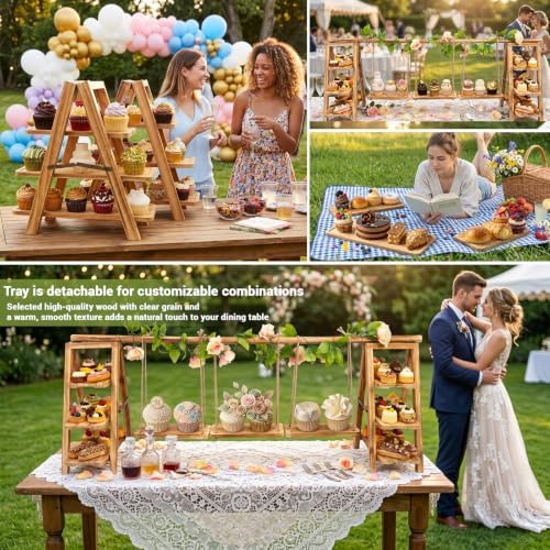 Multifunctional Wooden Dessert Table Display Set with Flower Decor - Image 4