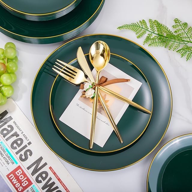 I00000 150Pcs Green Plastic Plates,Premium Disposable Plates for Wedding - Image 5